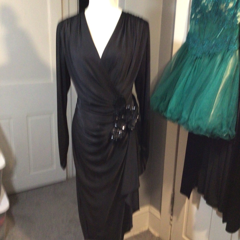 VINTAGE Tadashi Evening Dress Black Stretch Jersey EUC